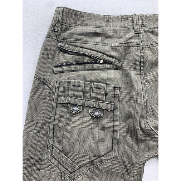 F.J.S.A.I Pants Men Size Size 34/32 Khaki Embellish Pockets Zippers Plaid Check - Picture 14 of 16
